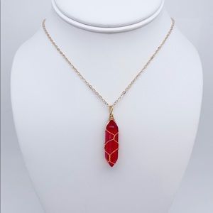 Carnelian wire wrapped gold necklace